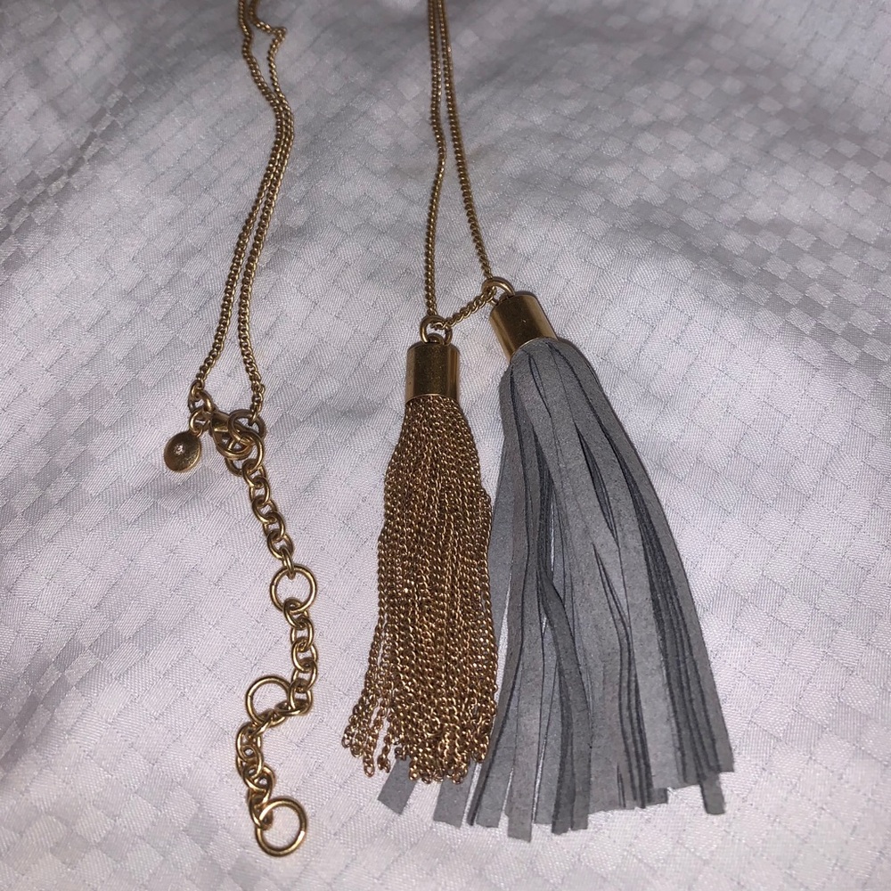 J Crew Gold Tone Gray Long Double Tassel